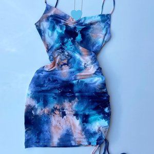 Cowl Neck Drawstring Bodycon Dress